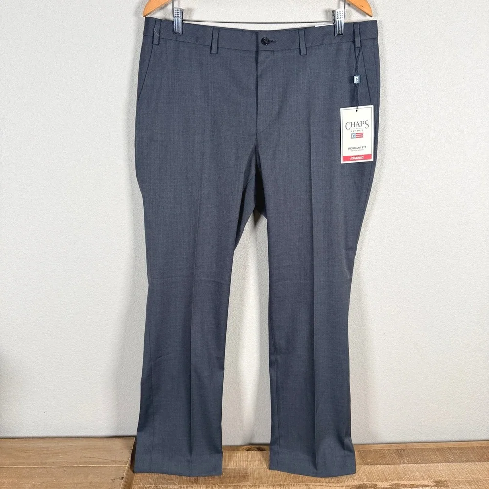 Chaps Performance Dress Pants Mens 36x30‎ Charcoal Regular Fit Stretch NEW